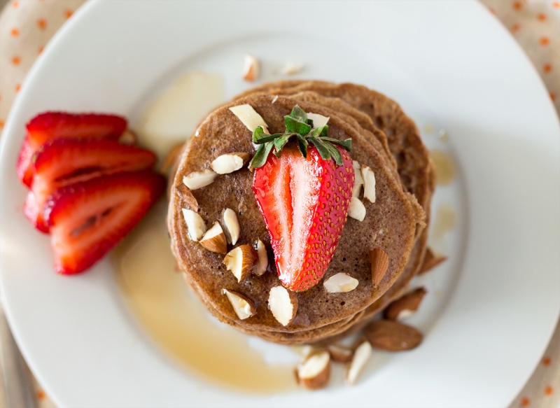 vegan buckwheat pancakes stack top down