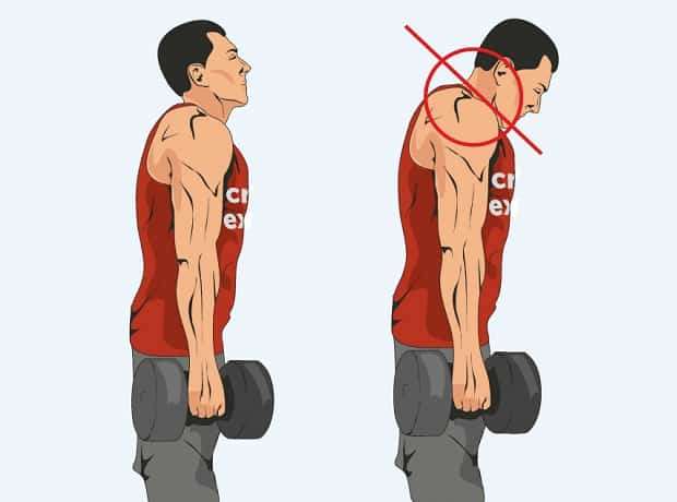 Неправильное выполнение шрагов с гантелями