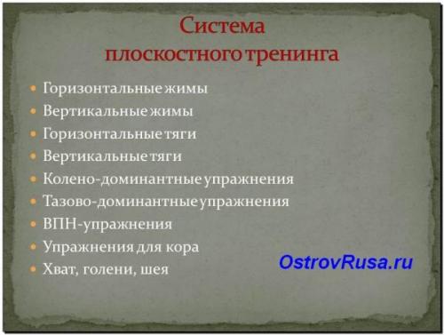 Принцип плоскостного тренинга. 