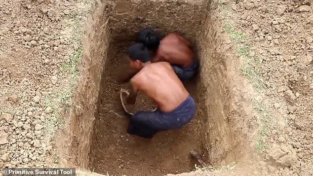 Eventually they create a sizable hole in the ground, ready for their underground home which will be the centrepiece of the swimming pool creation  