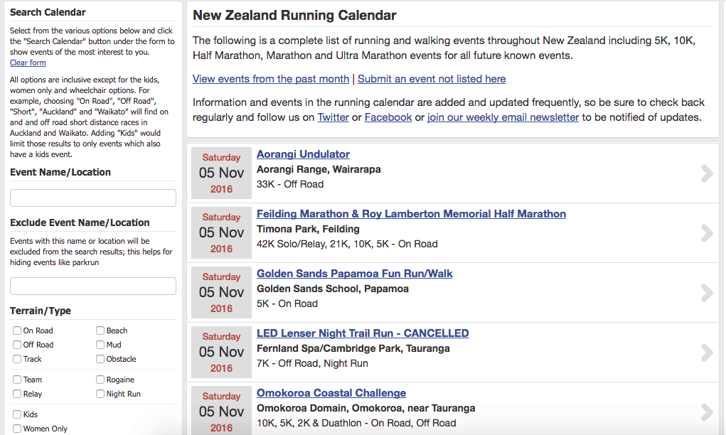 информацию о беговых стартах в Новой Зеландии